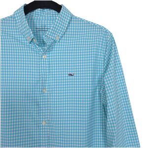 Vineyard Vines Performance Women’s L (16) Shirt Gingham Check Turquoise Aqua